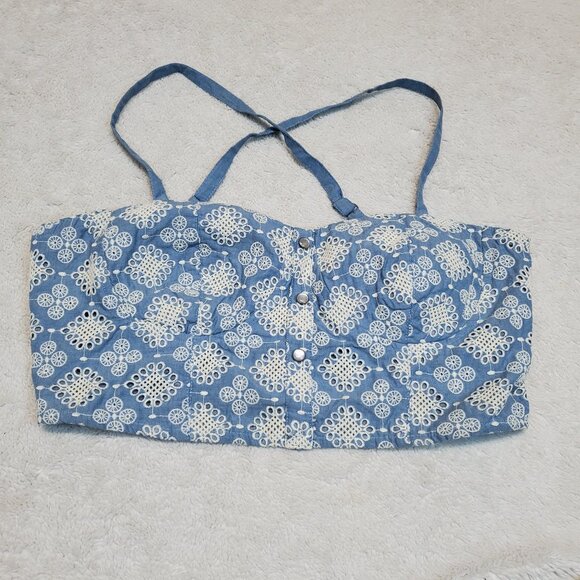 NWT American Rag Blue Chambray Boho Bohemian Beach Spaghetti Strap Cropped Top M - Picture 1 of 9